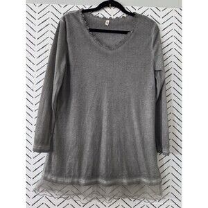 Pretty Angel Women's Gray Silk Blend Tunic with Lace Chiffon Detail Y2K Size M